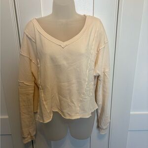 Altar'd State Cream V-Neck Sweatshirt